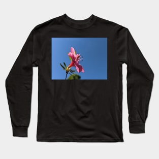 Pink Flower Blue Sky Profile Long Sleeve T-Shirt